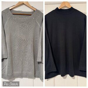 Bundle Lot Womens Plus 18/20 Avenue Tops Gray 3/4 Sleeve & Black Mock Turtleneck